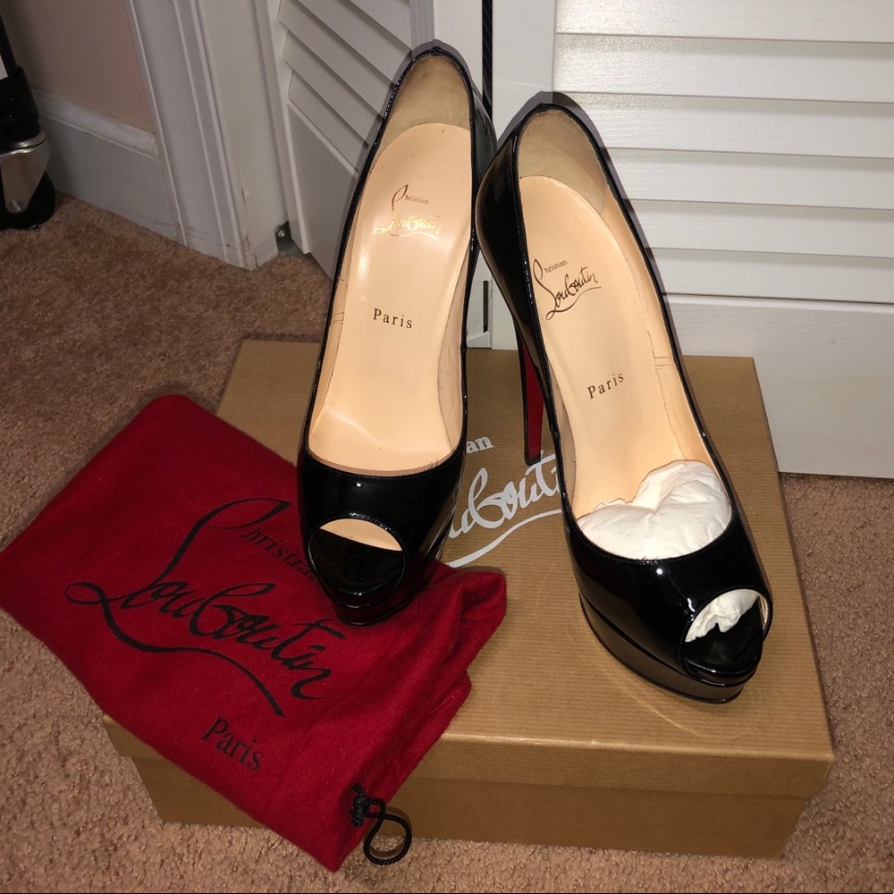 Christian Louboutin Peep-Toe Patent Leather Pumps